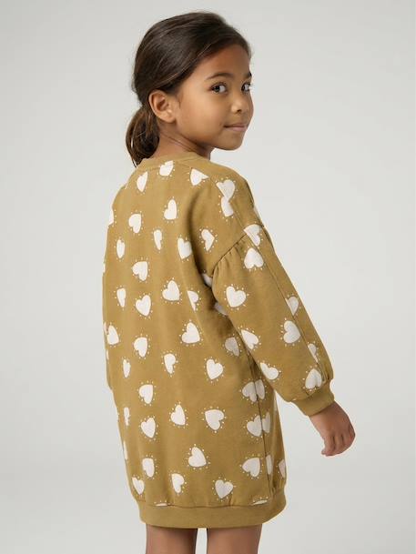 Korte sweatjurk met bloemenprint ecru+olijf - vertbaudet enfant 