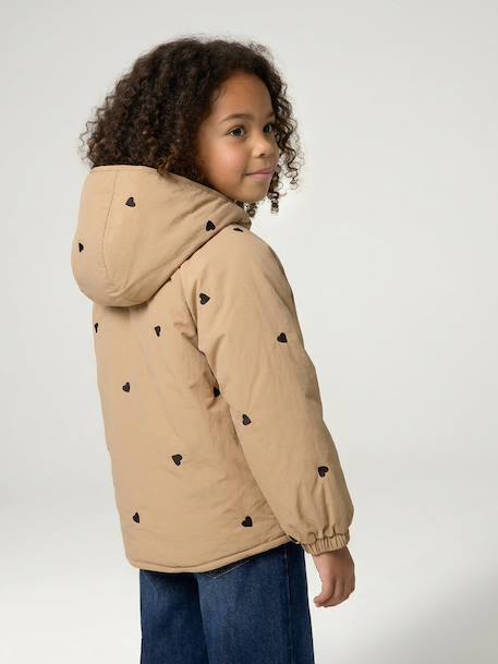 Geborduurd lichtgewicht donsjack voor meisjes groengrijs+hazelnoot - vertbaudet enfant 