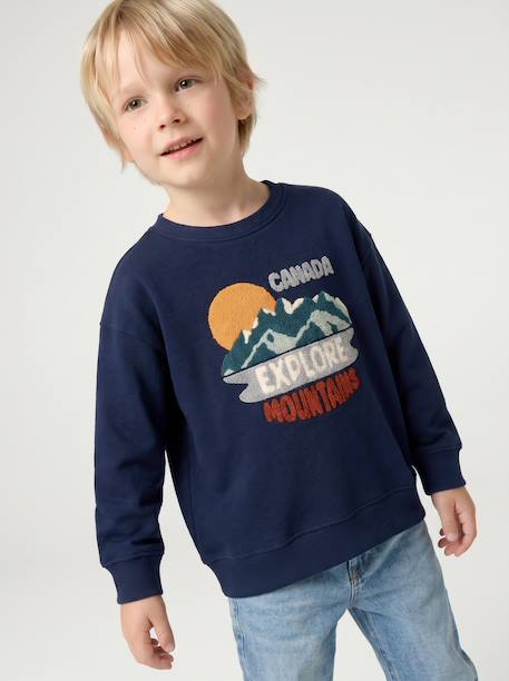 Sweatshirt met ronde hals voor jongens marineblauw+terracottategel - vertbaudet enfant 