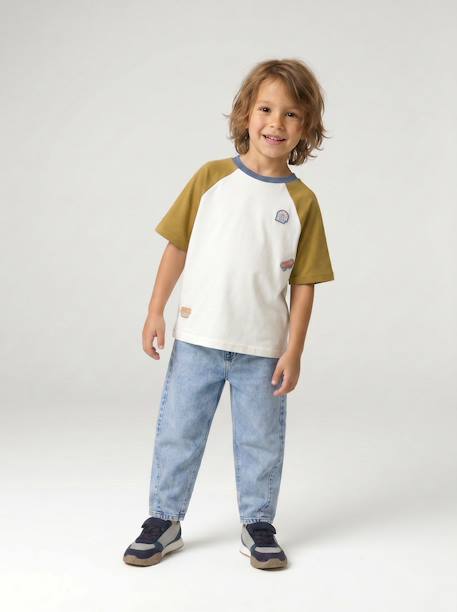 Jongens T-shirt met raglanmouwen kaki - vertbaudet enfant 