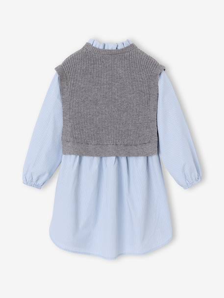Hemdjurk met 2-in-1 effect voor meisjes ecru+gemêleerd grijs+marineblauw - vertbaudet enfant 