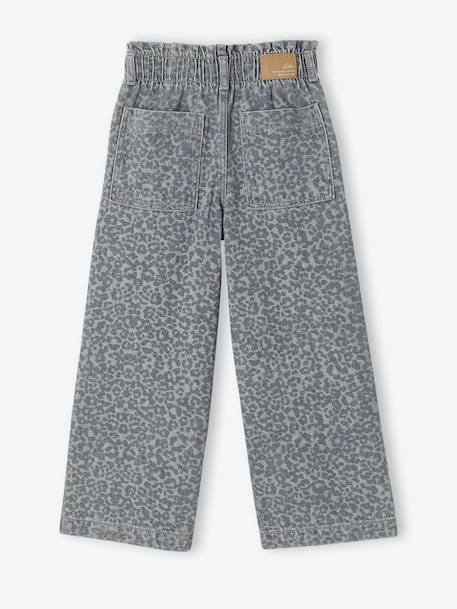 Wijde jeans in paperbagstijl met bloemmotieven voor meisjes denimgrijs+grijs+lichtblauw - vertbaudet enfant 