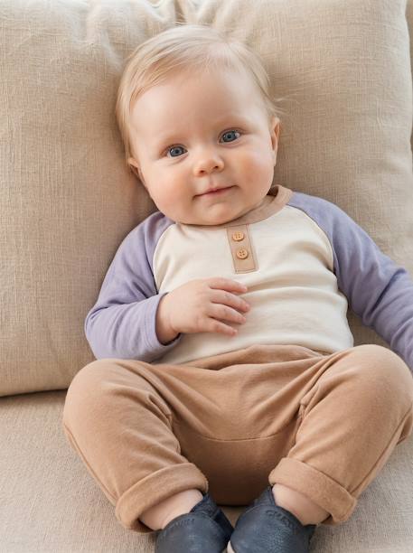 Molton babybroek 6316+Beige gevlekte AOP walvis+kameel+rozen - vertbaudet enfant 
