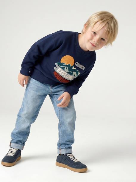 Sweatshirt met ronde hals voor jongens marineblauw+terracottategel - vertbaudet enfant 