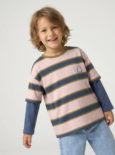 Gestreept T-shirt met dubbellook middenblauw - vertbaudet enfant 