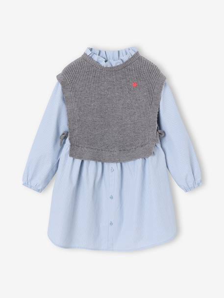 Hemdjurk met 2-in-1 effect voor meisjes ecru+gemêleerd grijs+marineblauw - vertbaudet enfant 