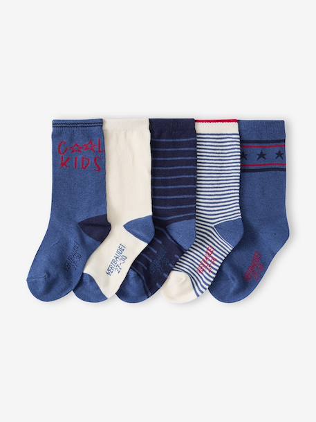 Set van 5 paar jongenssokken 'Cool Kids' azuurblauw+indigoblauw+nachtblauw+saliegroen - vertbaudet enfant 