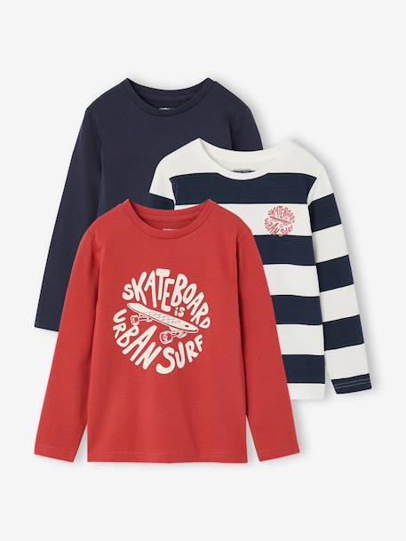 Set van 3 jongensshirts met lange mouwen karamel+lila+roest+saliegroen - vertbaudet enfant 