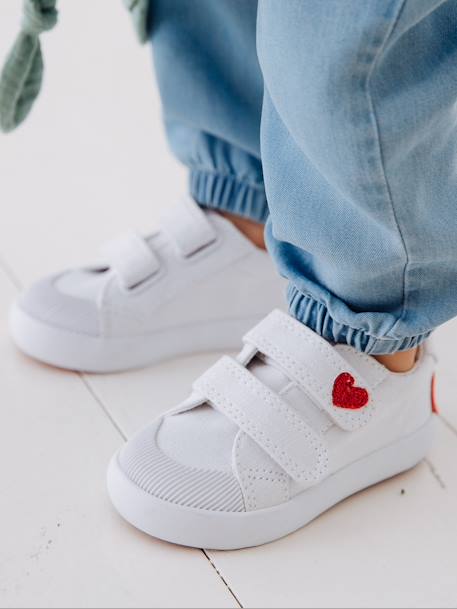 Stoffen tennisschoenen met klittenband voor babymeisjes groen madeliefjesprint+ijsblauw+paars, bedrukt+roze, bedrukt+veel roze+WIT - vertbaudet enfant 