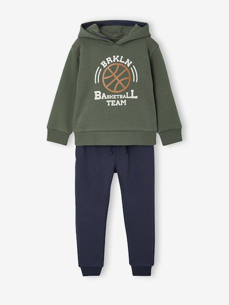 Sportset met capuchon voor jongens bordeauxrood+okergeel+saliegroen - vertbaudet enfant 