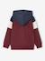 Sweater met rits jongen met capuchon coloblock bordeauxrood+gemêleerd grijs+groen+middenblauw+okergeel - vertbaudet enfant 