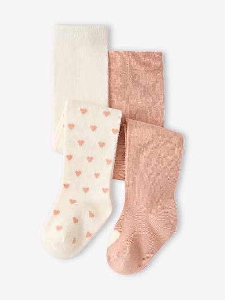 Set van 2 paar maillots met hartjes voor babymeisjes beige+marineblauw - vertbaudet enfant 