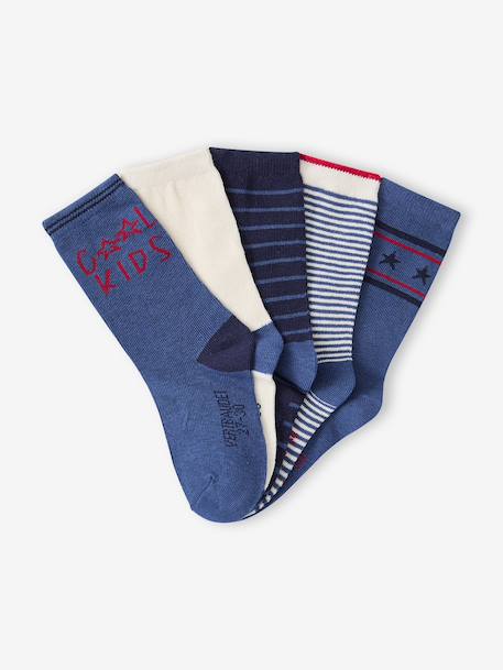 Set van 5 paar jongenssokken 'Cool Kids' azuurblauw+indigoblauw+nachtblauw+saliegroen - vertbaudet enfant 