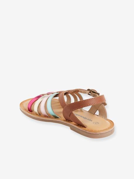 Lederen meisjessandalen met verschillende bandjes, collectie kleuterschool 6510+karamel+meerkleurig - vertbaudet enfant 