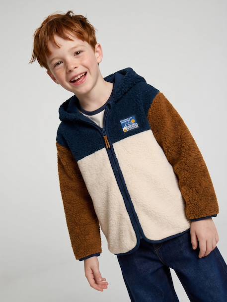 Sherpavest met capuchon jongen dennen+middenblauw - vertbaudet enfant 