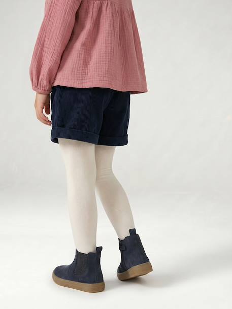 Short van velours met hartvormige zakken voor meisjes, gemakkelijk aan te trekken. kaki+marineblauw+oudroze+rozen - vertbaudet enfant 