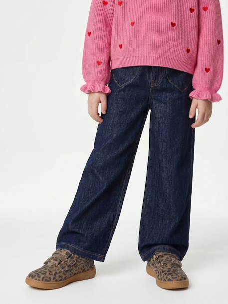 Wijde meisjesjeans middenblauw+ongewassen denim - vertbaudet enfant 