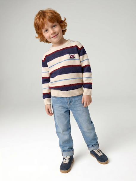 Gestreepte jongenstrui met lange mouwen hazelnoot+marineblauw - vertbaudet enfant 