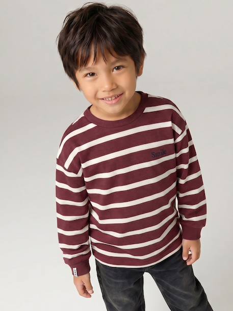 Gestreept T-shirt met lange mouwen voor jongens bordeauxrood+ecru+nachtblauw - vertbaudet enfant 