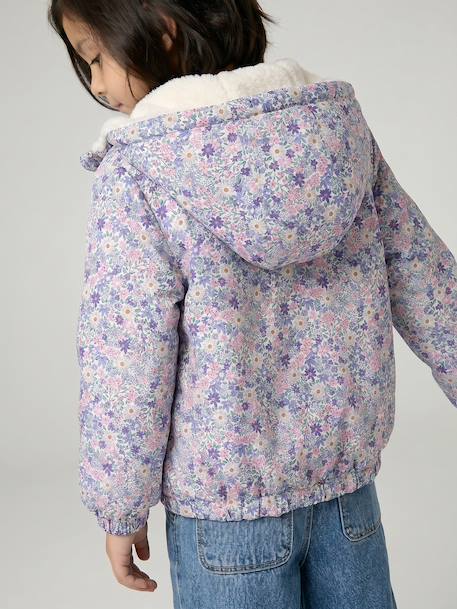 Omkeerbare windjack met capuchon voor meisjes, luipaard/sherpa beige+vanille - vertbaudet enfant 