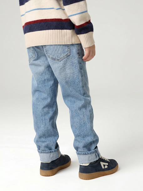 Rechte jeans voor jongens met omslag ongewassen denim+stone - vertbaudet enfant 