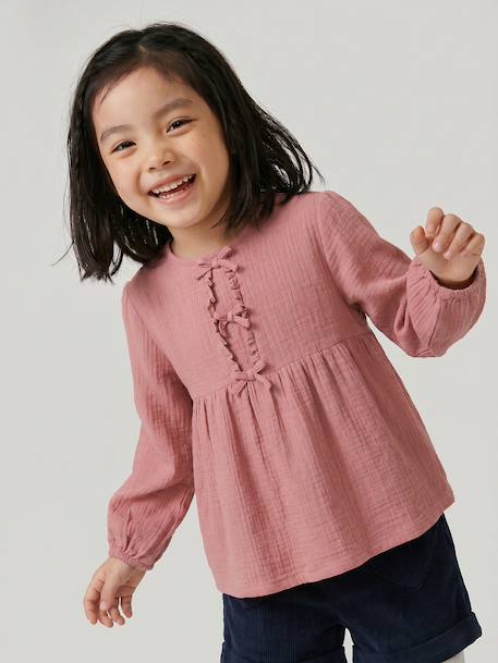 Meisjesblouse met lange mouwen ecru+rouge - vertbaudet enfant 