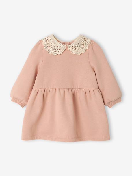 Babyjurk van sweater met gehaakte kraag groen+roze (poederkleur) - vertbaudet enfant 