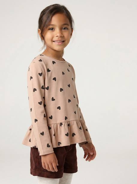 Meisjesblouse met lange mouwen rozenhout+taupe - vertbaudet enfant 