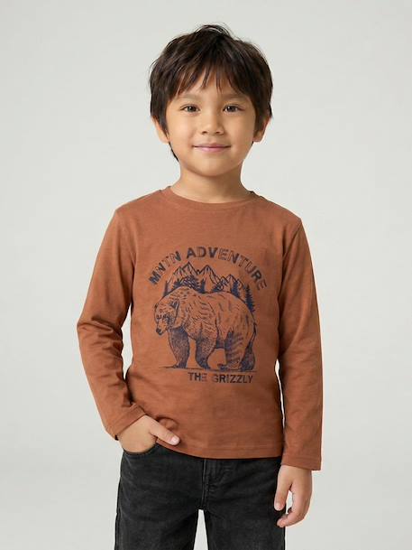 Jongensshirt met lange mouwen antraciet+cappuccino+rood+saliegroen+wit - vertbaudet enfant 