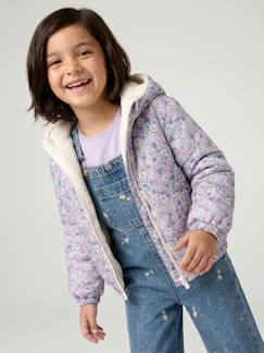 -Omkeerbare windjack met capuchon voor meisjes, luipaard/sherpa
