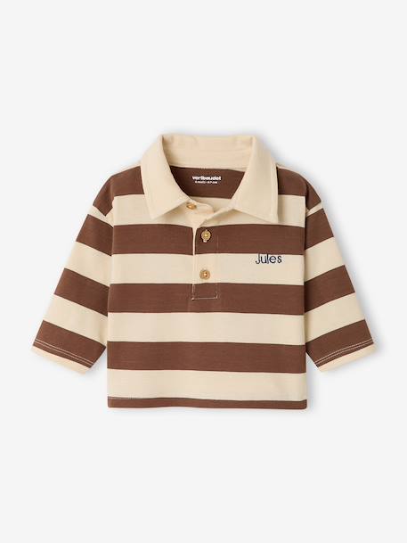 Gestreept polo t-shirt voor baby's met lange mouwen cacao+grijsblauw - vertbaudet enfant 