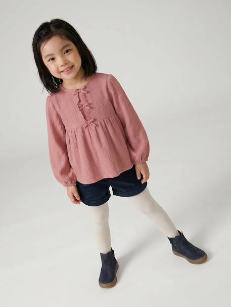 Meisjesblouse met lange mouwen ecru+rouge - vertbaudet enfant 