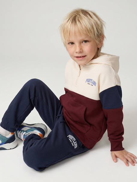 sweater  met capuchon voor jongens met colourblocking bordeauxrood+rood - vertbaudet enfant 