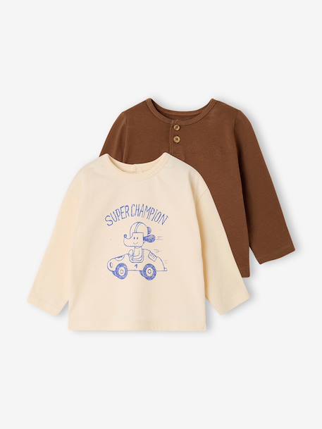 Set van 2 babyjongensshirts met lange mouwen cacao+smaragdgroen - vertbaudet enfant 