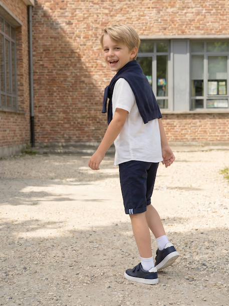 Jongensbermuda van katoen/linnen beige+blauw+donker marineblauw+lichtbeige+saliegroen - vertbaudet enfant 