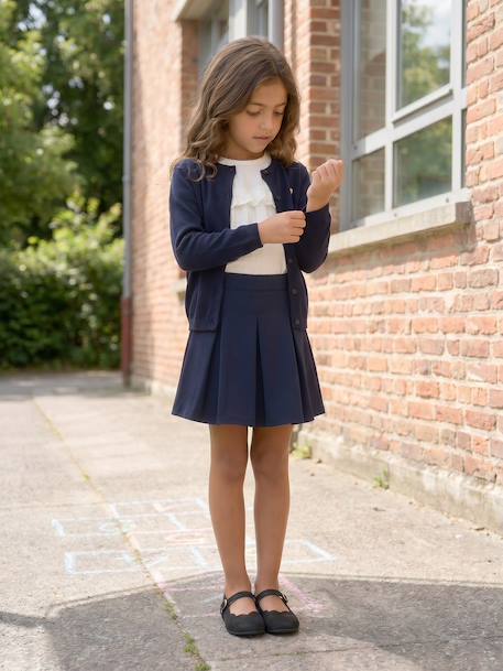 Meisjesvest Basics van fijn breisel antraciet+gemêleerd beige+grijsblauw+marineblauw+pruim+rozenhout+smaragdgroen+vanille - vertbaudet enfant 