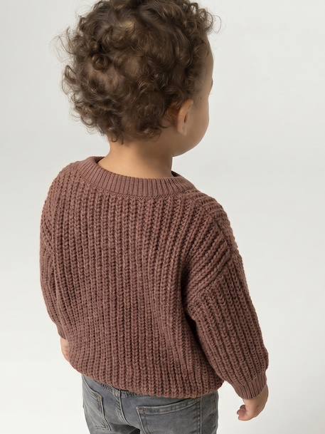Babyvestje met V-hals van grof gebreide stof chocoladebruin+grijsblauw - vertbaudet enfant 