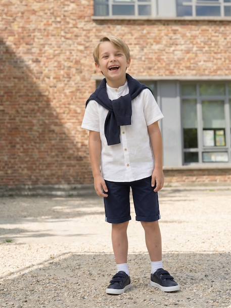 Jongensbermuda van katoen/linnen beige+blauw+donker marineblauw+lichtbeige+saliegroen - vertbaudet enfant 