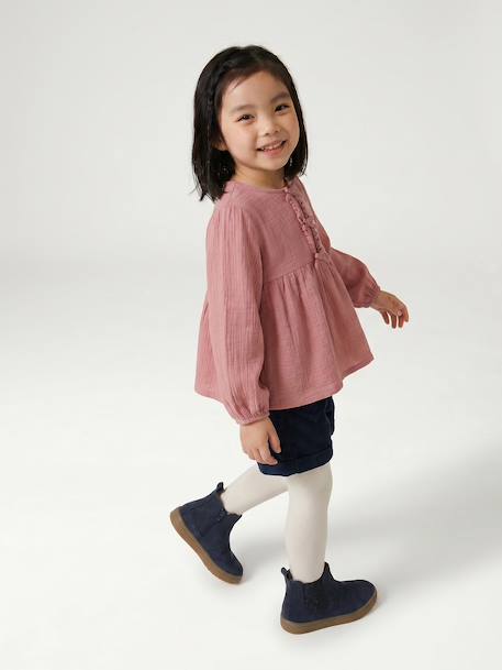 Meisjesblouse met lange mouwen ecru+rouge - vertbaudet enfant 