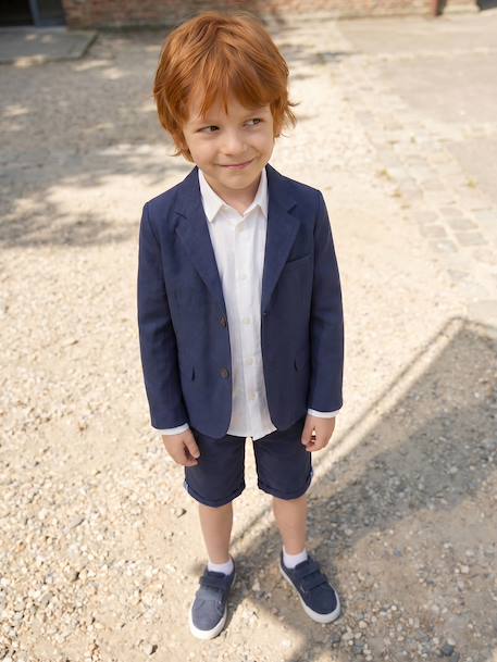 Feestelijk jasje voor jongens van katoen/linnen beige+blauw+donker marineblauw+lichtbeige+saliegroen - vertbaudet enfant 