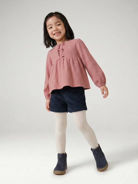 Short van velours met hartvormige zakken voor meisjes, gemakkelijk aan te trekken. kaki+marineblauw+oudroze+rozen - vertbaudet enfant 