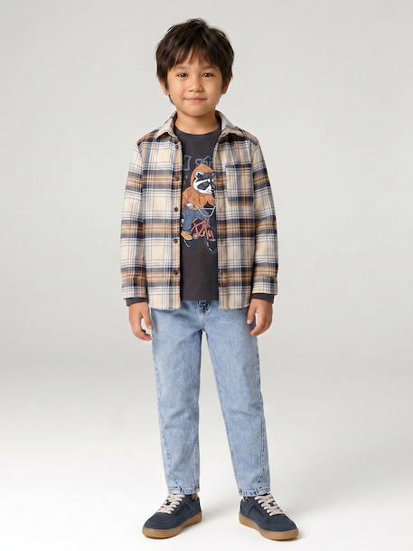 Jongensshirt met lange mouwen bordeauxrood+gemêleerd wit+leigrijs - vertbaudet enfant 