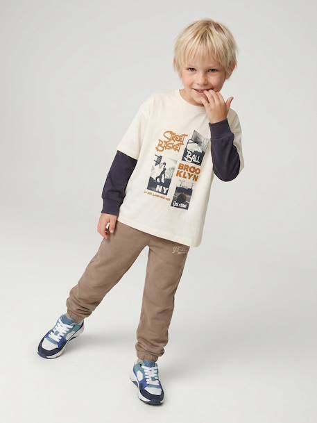 Joggingbroek jongen met print beige+dennen+marineblauw - vertbaudet enfant 