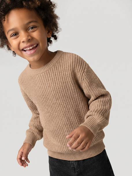 Jongens trui met ronde hals gemêleerd beige - vertbaudet enfant 