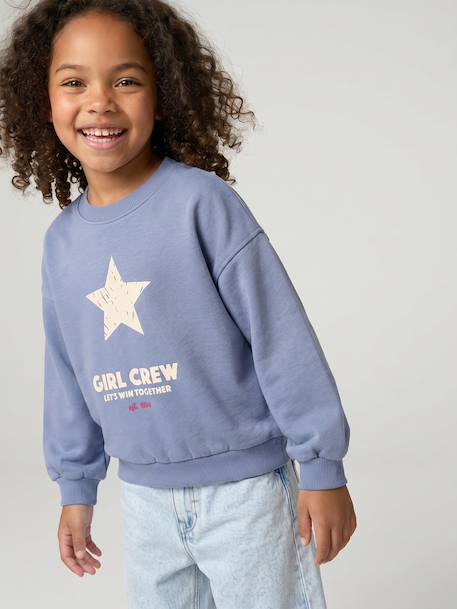 Meisjessweater met ronde hals chambrayblauw+gemêleerd grijs - vertbaudet enfant 