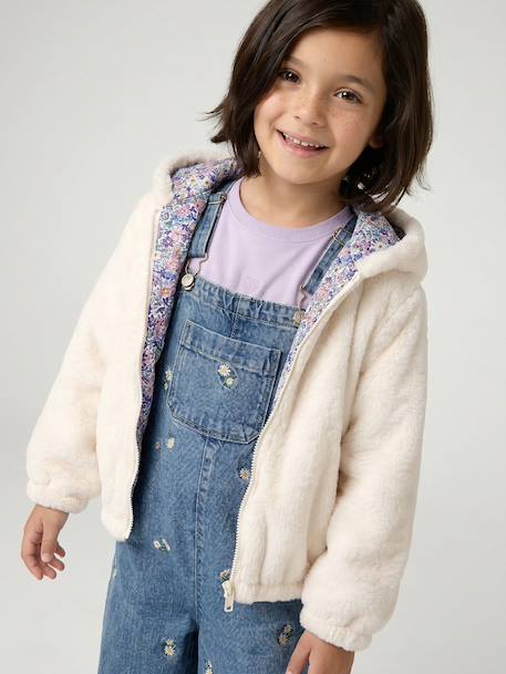 Omkeerbare windjack met capuchon voor meisjes, luipaard/sherpa beige+vanille - vertbaudet enfant 