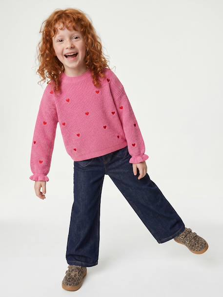 Wijde meisjesjeans middenblauw+ongewassen denim - vertbaudet enfant 