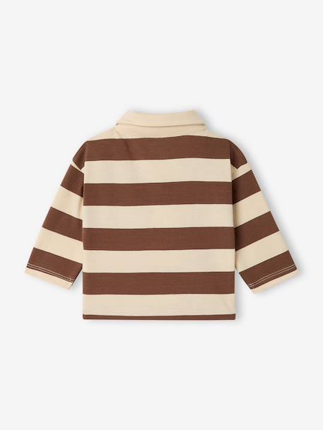 Gestreept polo t-shirt voor baby's met lange mouwen cacao+grijsblauw - vertbaudet enfant 