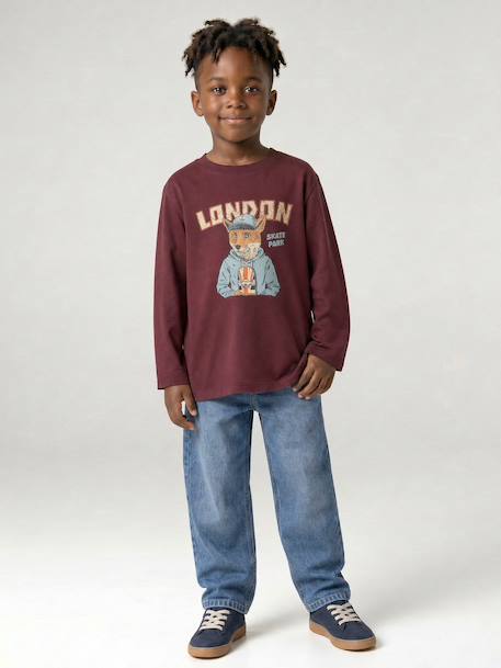 Jongensshirt met lange mouwen bordeauxrood+gemêleerd wit+leigrijs - vertbaudet enfant 