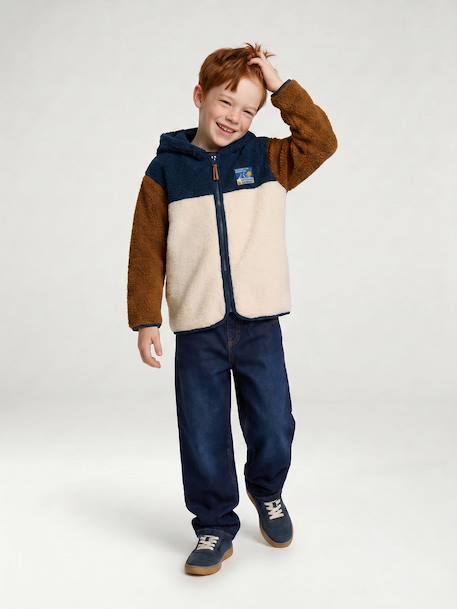 Sherpavest met capuchon jongen dennen+middenblauw - vertbaudet enfant 